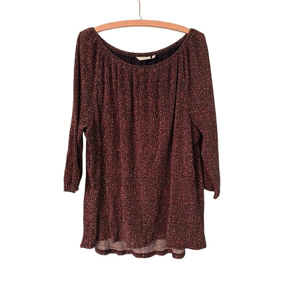Soft Surroundings XL Black Brown Gold Metallic 3/4 Sleeve Blouse 21” PTP 25” Len - Picture 1 of 3